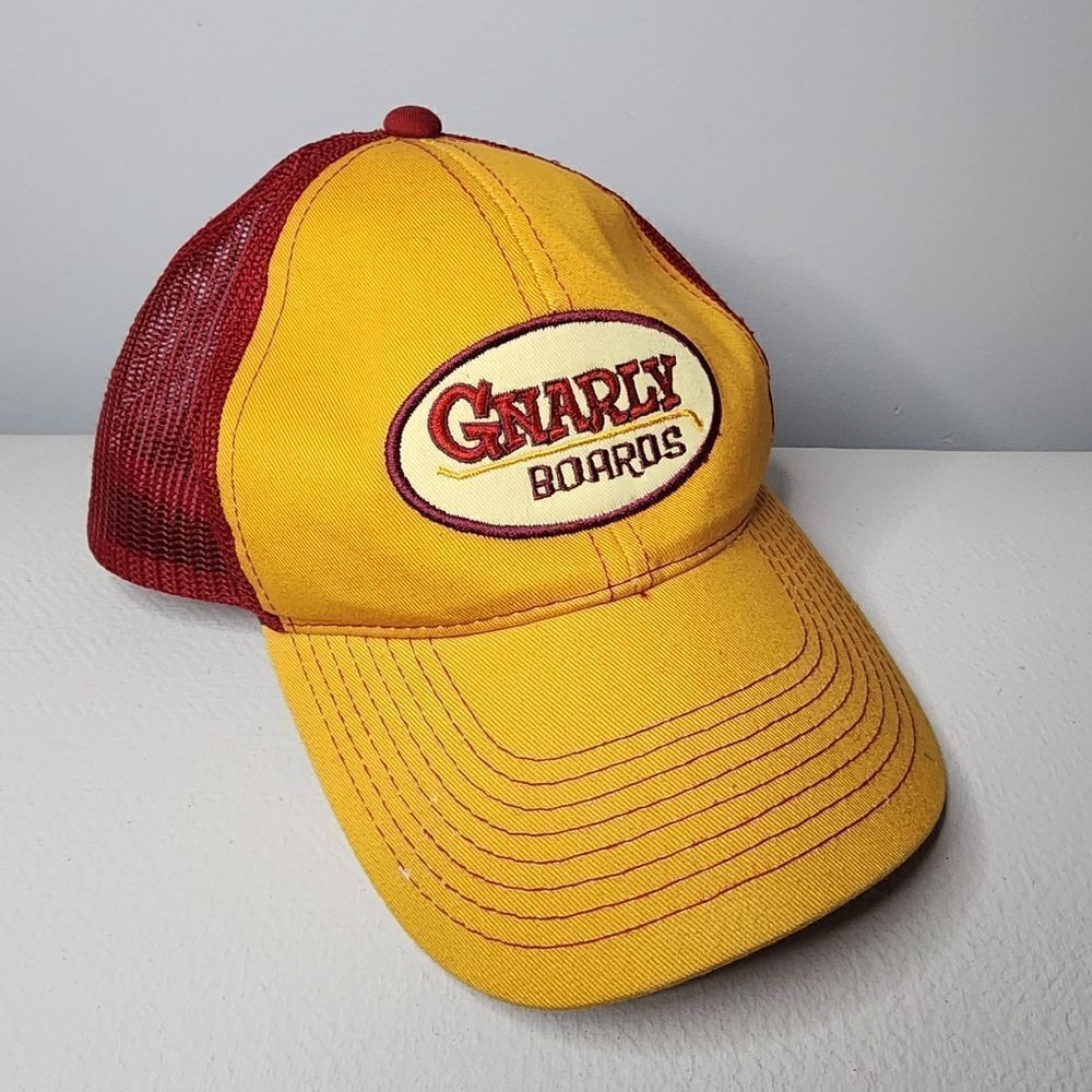 Vintage Gnarly Boards Hat Cap Snapback Gold Maroon Logo One Size Skateboard Surf